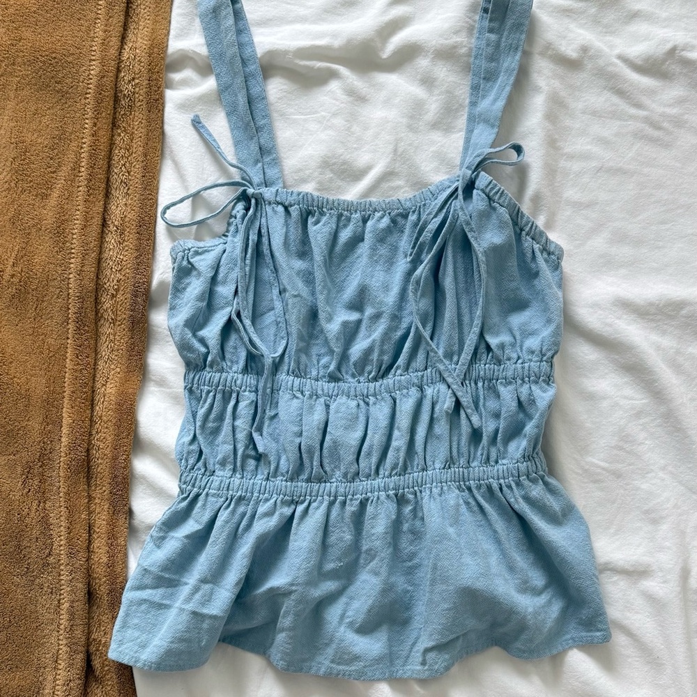 Elastic Waist Blue Sleeveless Top